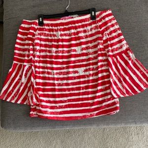 Red and White Stripe Off the Shoulder Blouse